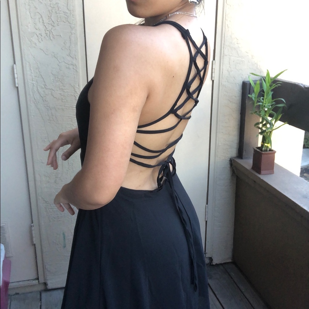 Black Halter Back Laced Dress